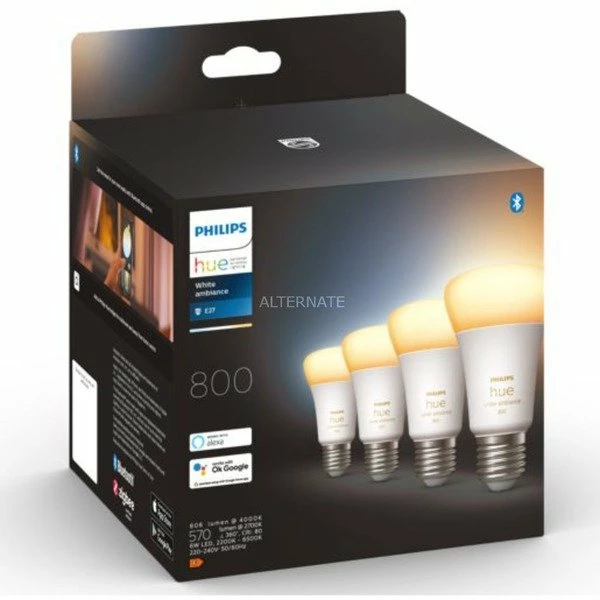 Philips Hue E27 Viererpack 4x570lm 60W, LED-Lampe (Viererpack, ersetzt 60 Watt) Leuchtmittel Philips Hue E27 Viererpack 4x570lm 60W, LED-Lampe (Viererpack, Ersetzt 60 Watt) -Alternate Verkaufsladen