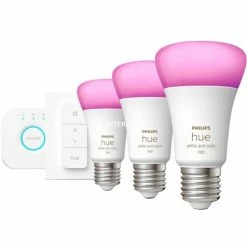Leuchtmittel Philips Hue White & Color Ambiance Starter-Kit E27, LED-Lampe (drei Lampen, Eine Hue-Bridge, Ein Dimmschalter, Ersetzt 60 Watt)
